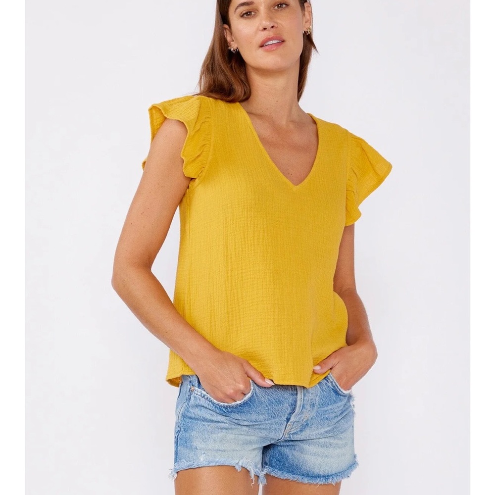 Liv Los Angeles Mustard Ruffle Sleeve Blouse Size Small
